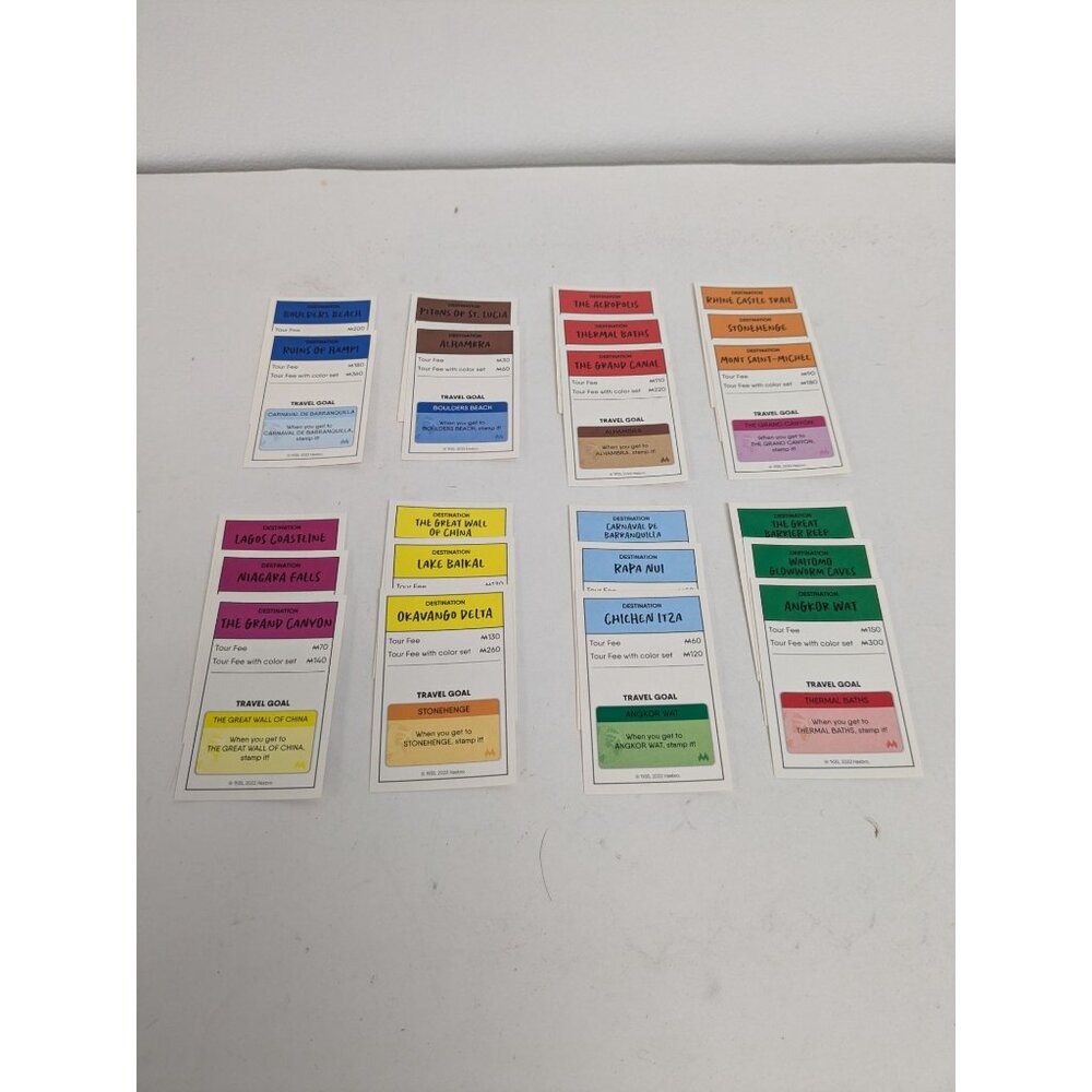 2022 Monopoly Travel World Tour Game Replacement Destination Property Cards
